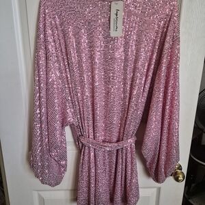 Pink Sequin Kimono Dress